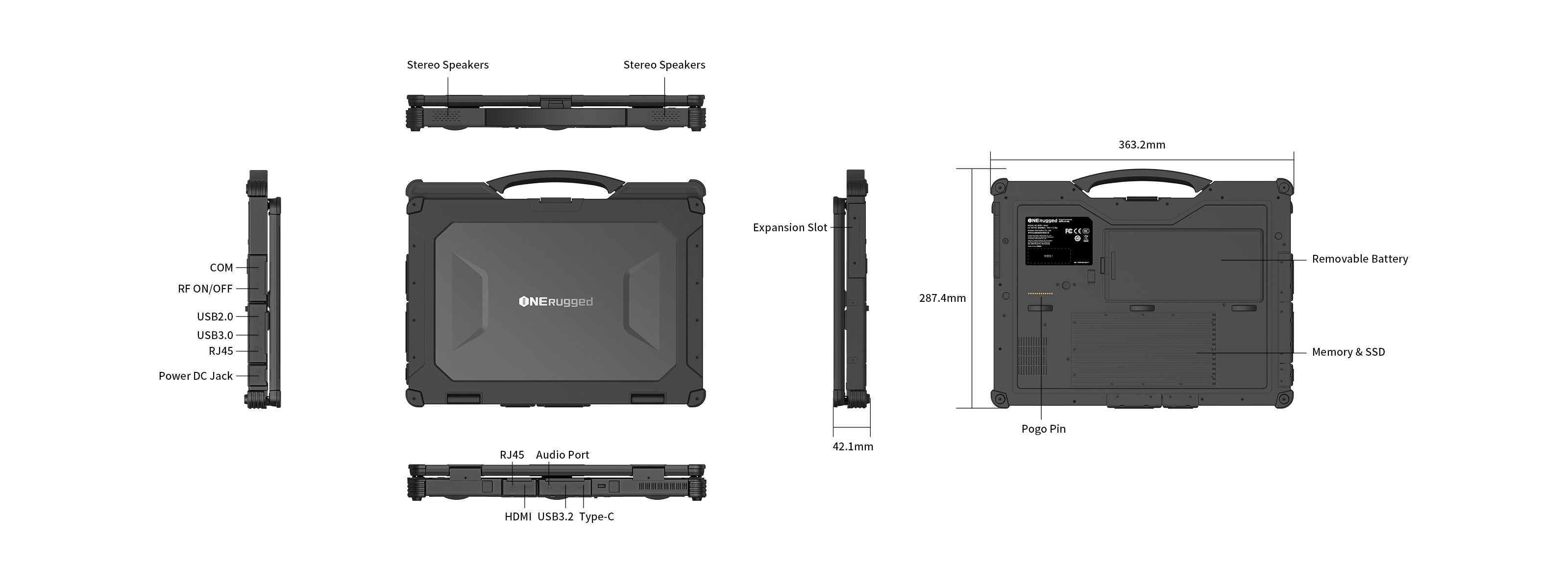 six-views of N14A rugged laptop