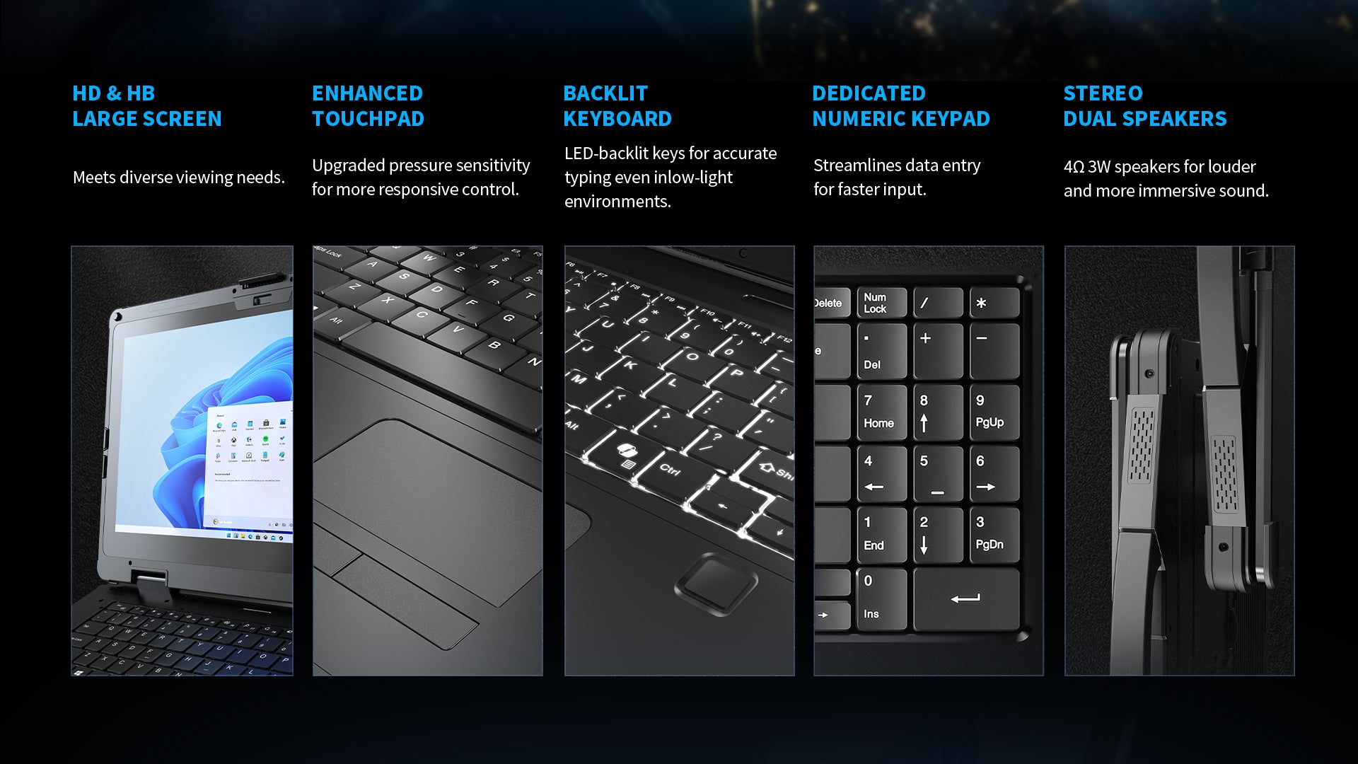 ONERugged N15A rugged notebook with backlit keyboard touchpad numeric keypad and stereo speakers