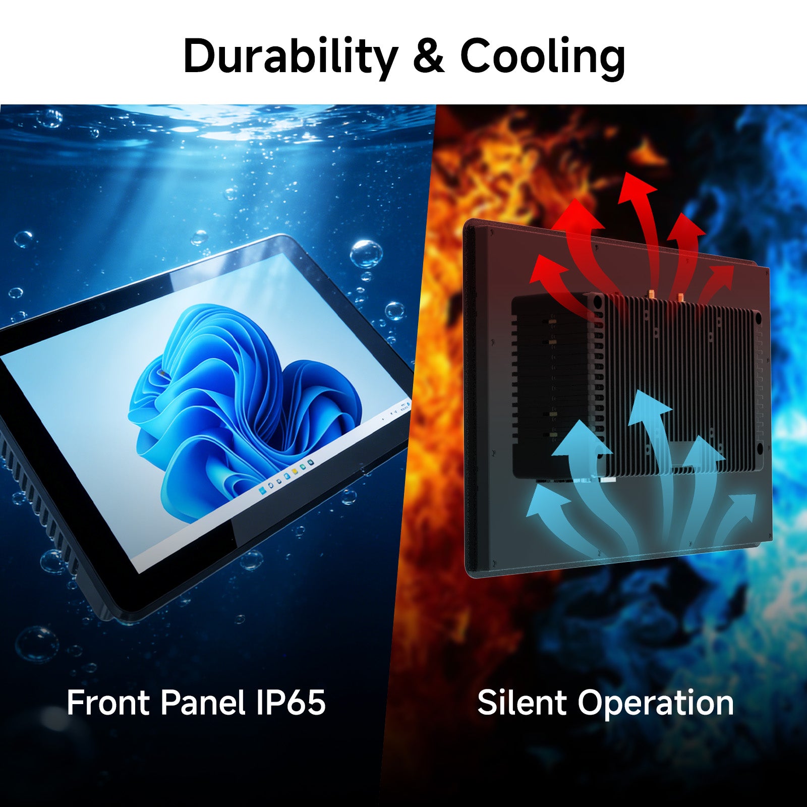 P15J industrial touch panel computer with IP65 front panel and fanless cooling design