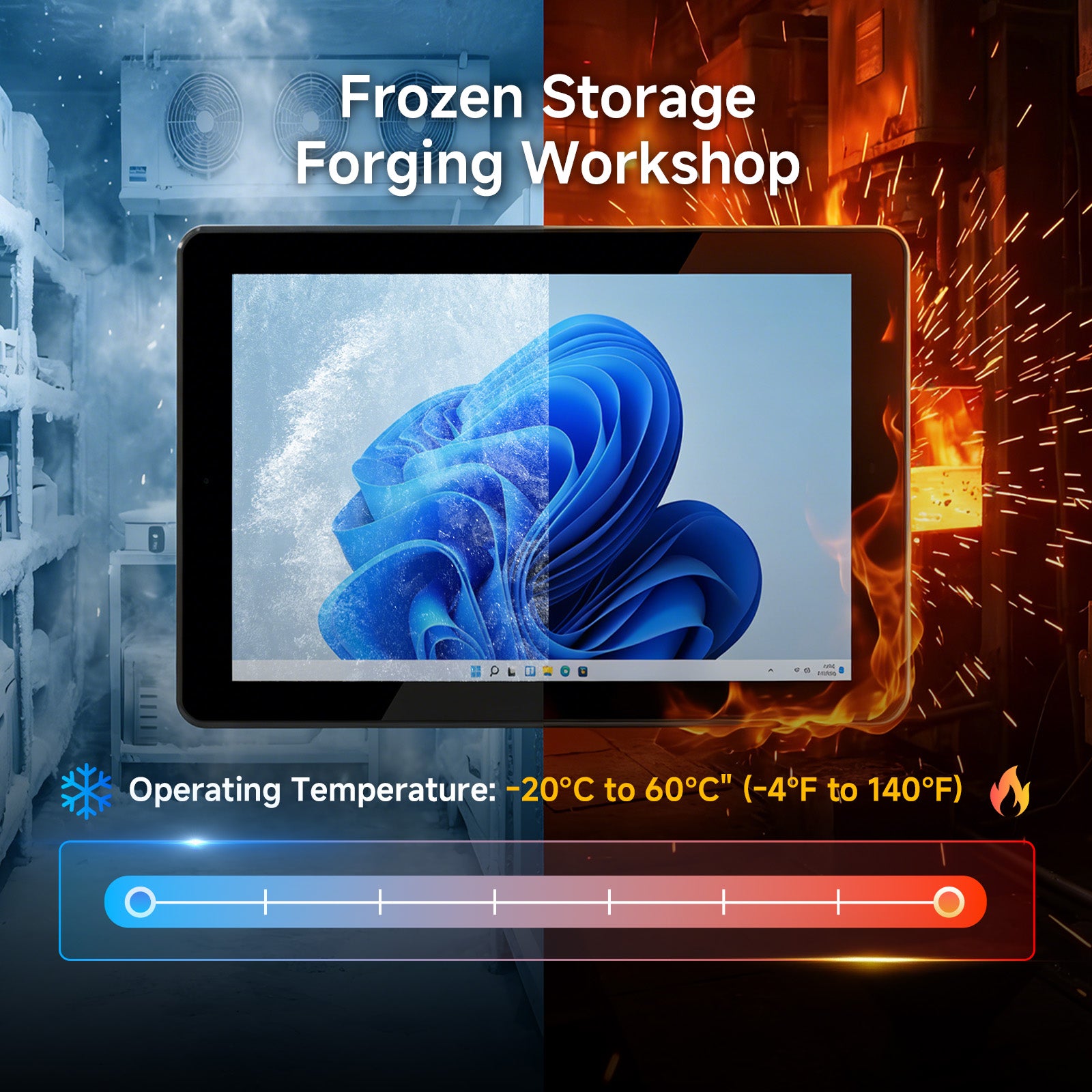 P15J industrial panel computer operating in temperatures from -20°C(-4°F) to 60°C(140°F)