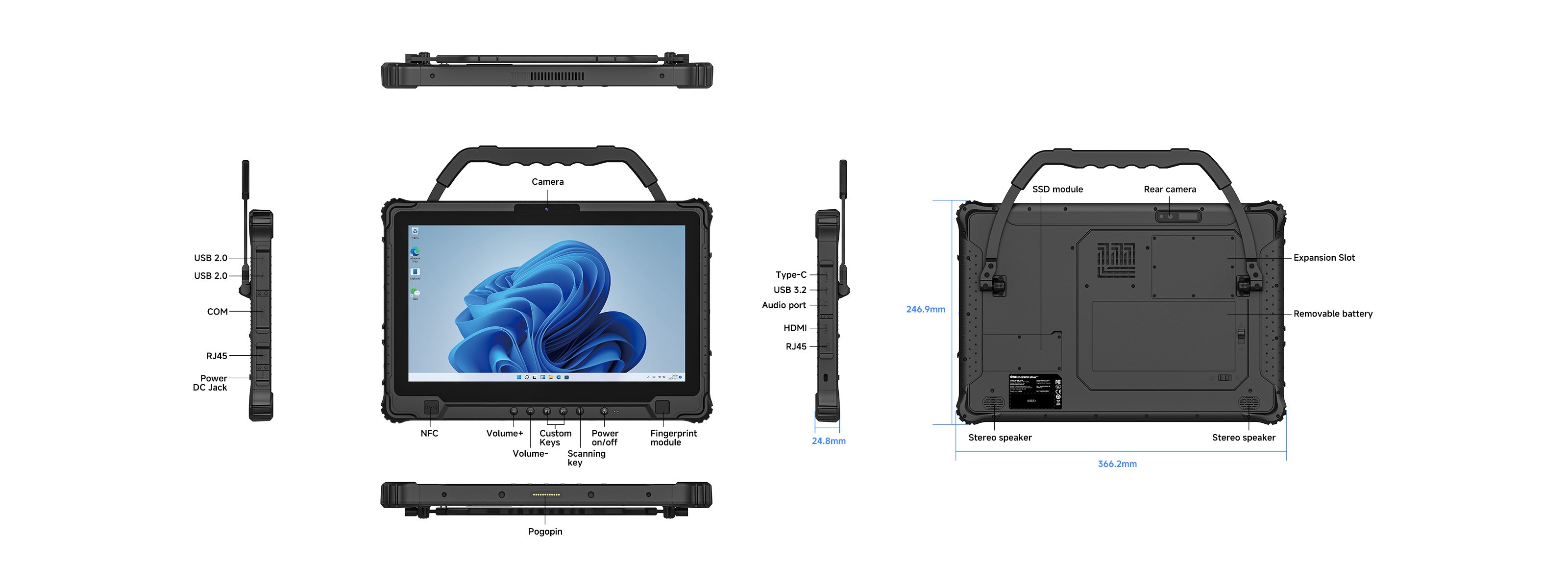 six-views of M14A rugged tablet