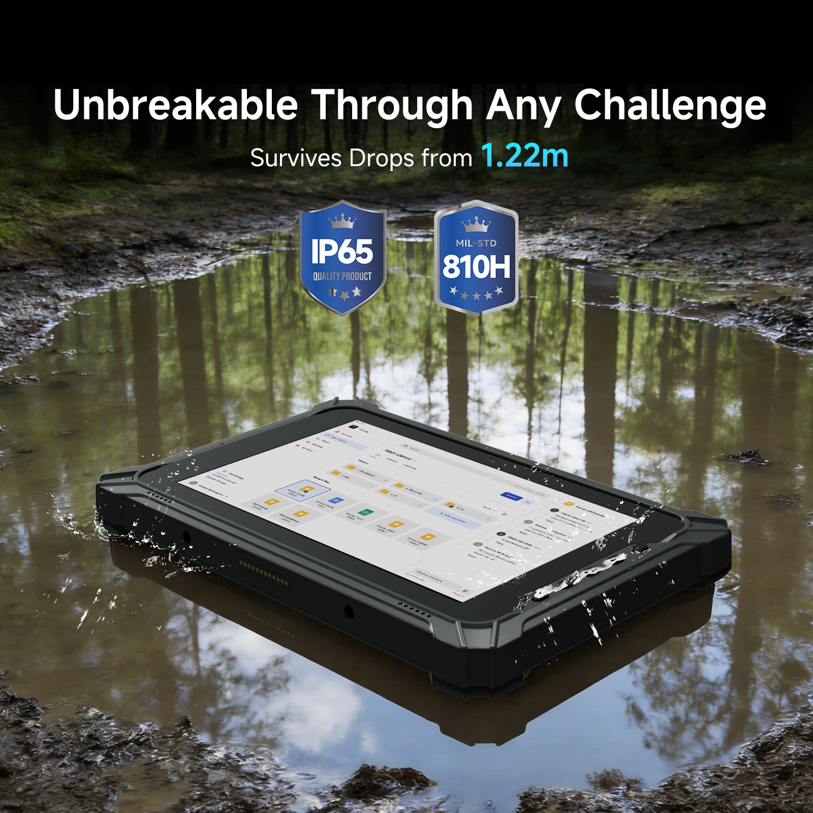 M105Q Rugged Tablet with Built-in Barcode Scanner, 10.1" Android 14 Industrial PC, 8GB+128GB, IP65 Waterproof, 10000mAh Battery for Logistics & Warehouse Management