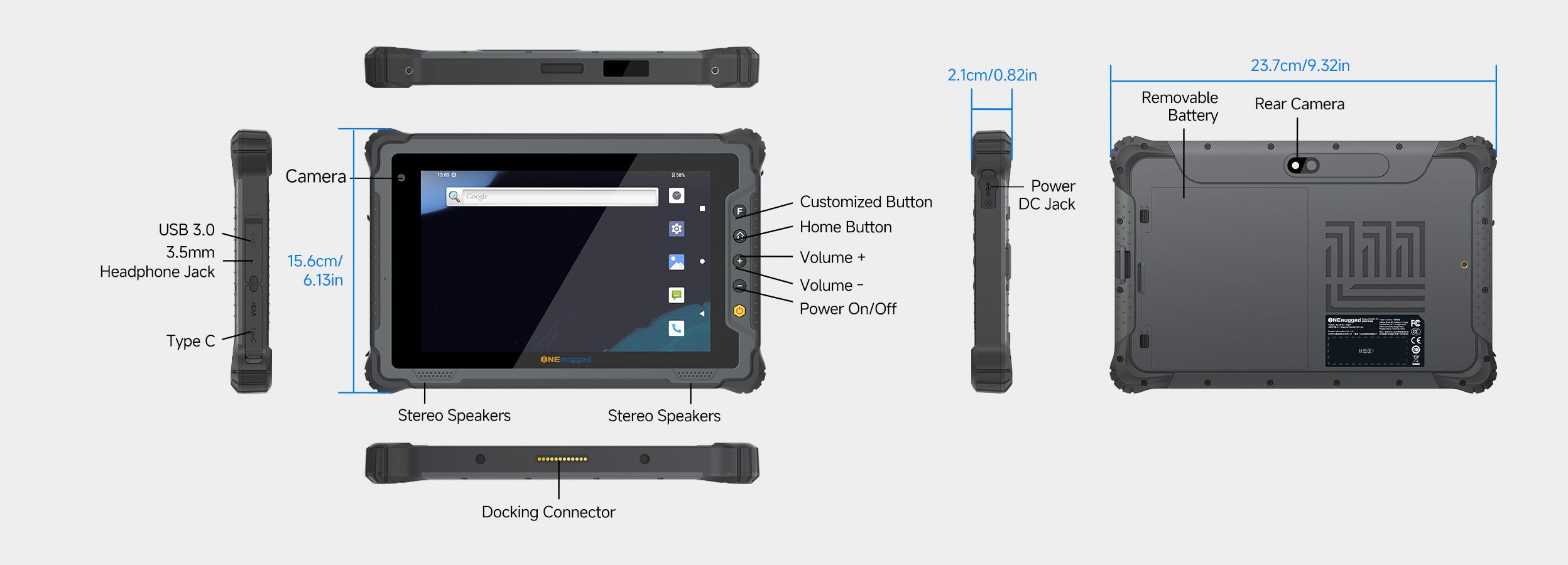 M80T ruggedized tablet diagram 