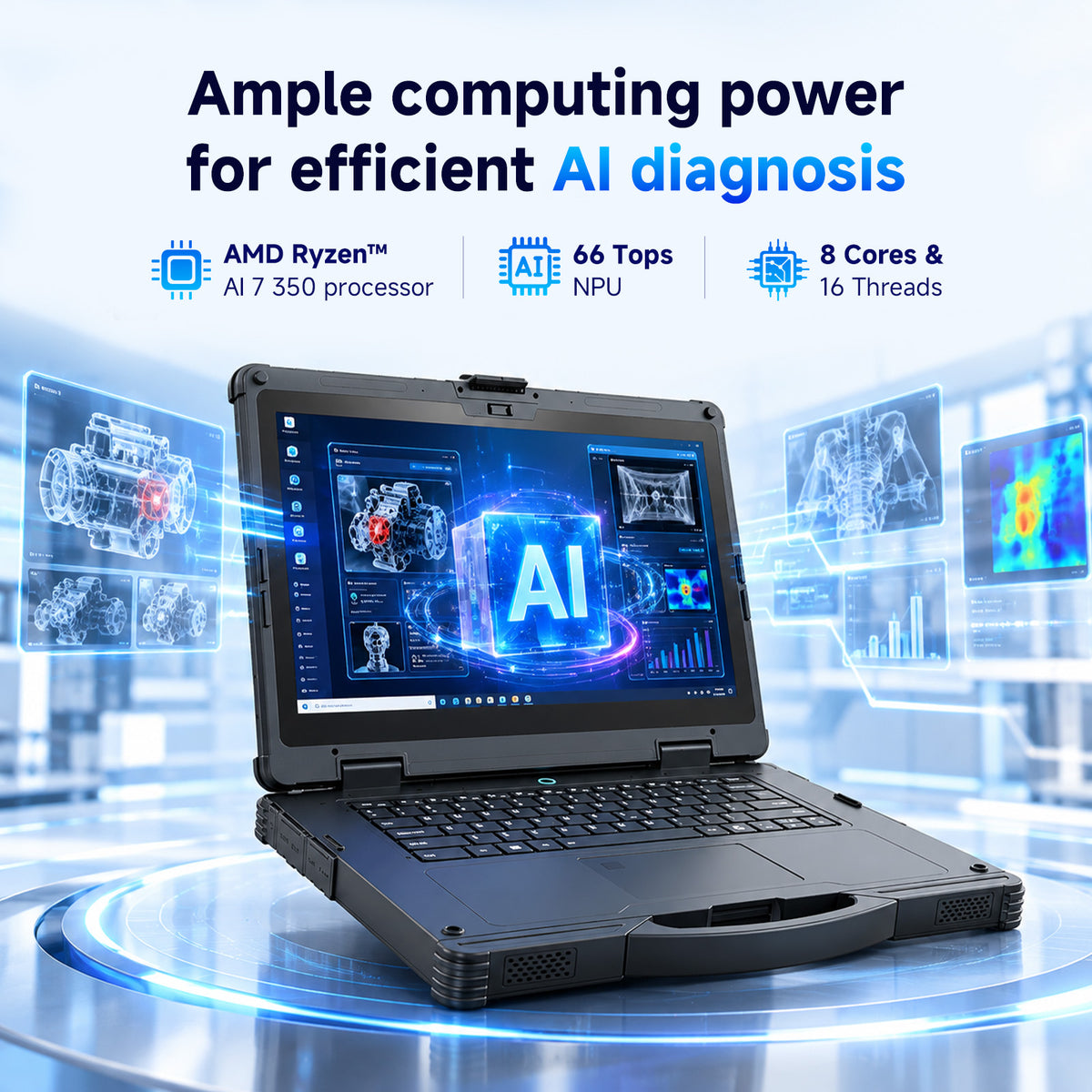 ONERugged A14 14-inch Rugged AI Workstation | AMD Ryzen AI 7, OCuLink, Dual GbE