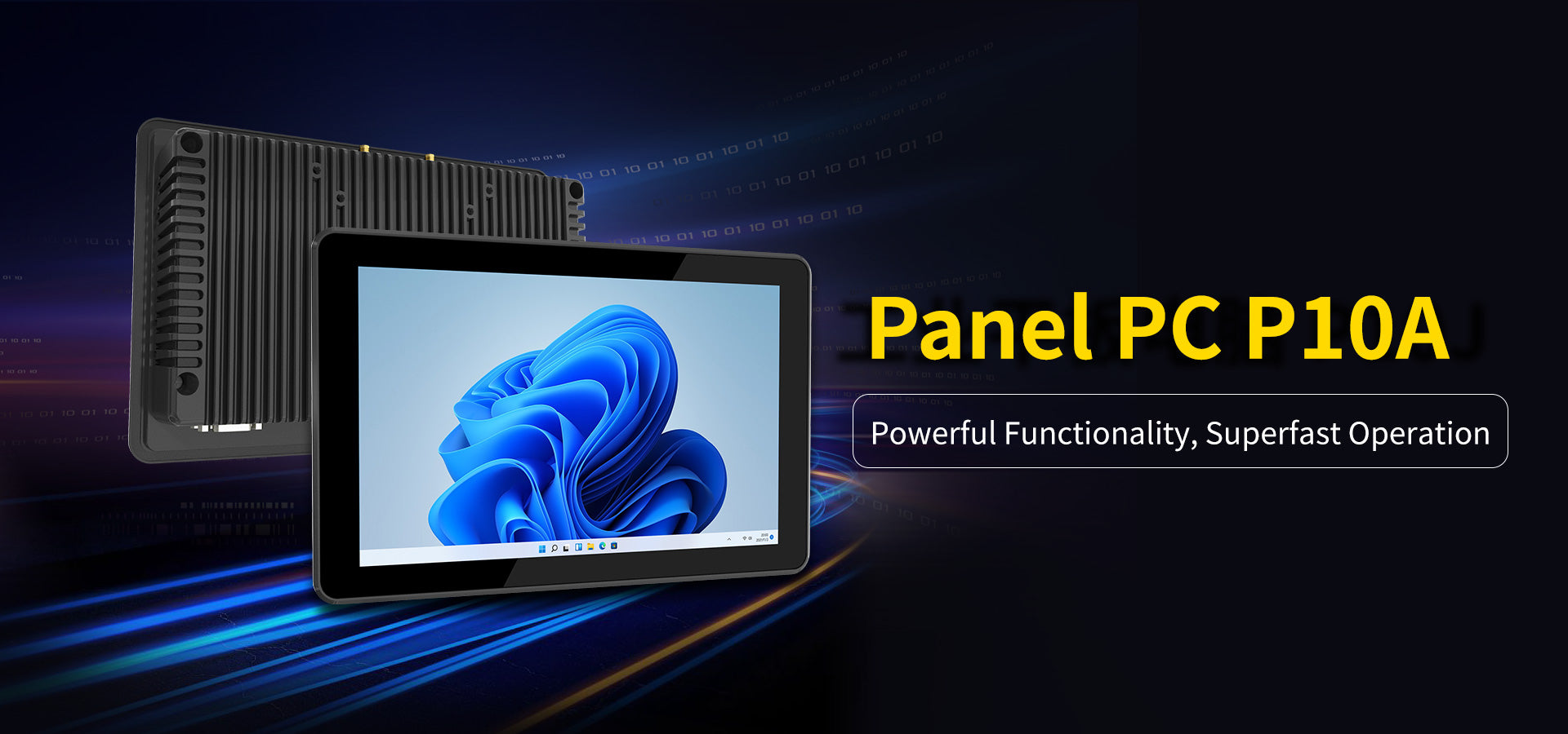 ONERugged P10A 10.1-inch industrial panel computer with Intel Core processor and fanless design for industrial automation and control applications.