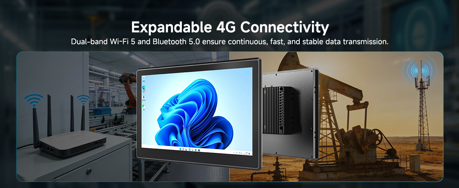 P15J industrial panel computer with optional 4G LTE WiFi and Bluetooth connectivity