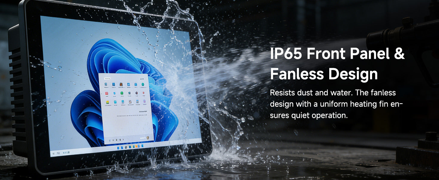 P15J industrial touch panel computer with IP65 waterproof front panel and fanless cooling