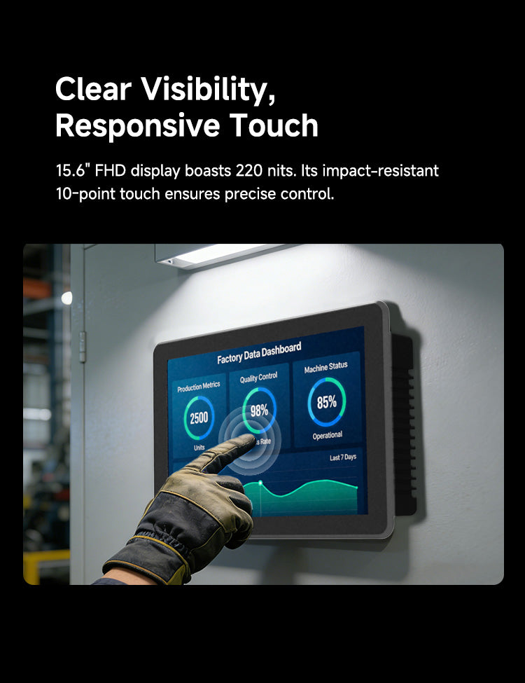P15J industrial panel computer with 15.6 inch FHD touchscreen display