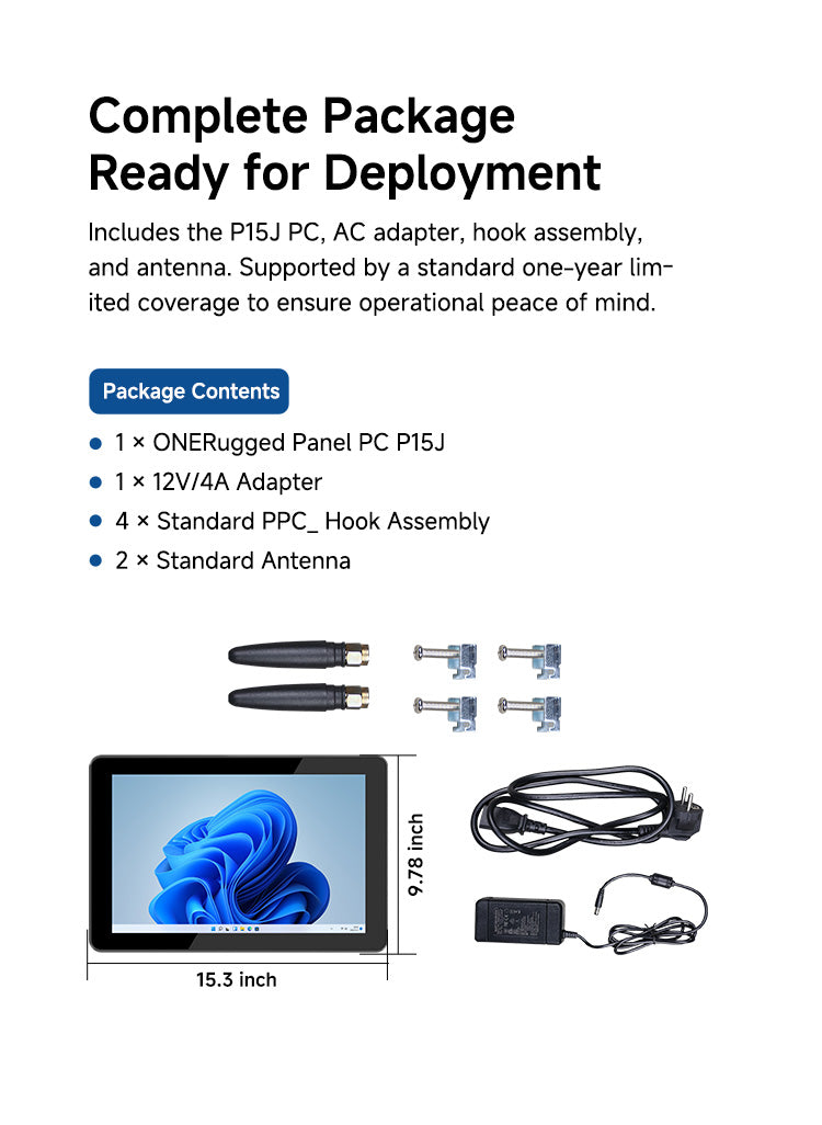 P15J industrial panel PC package contents and accessories